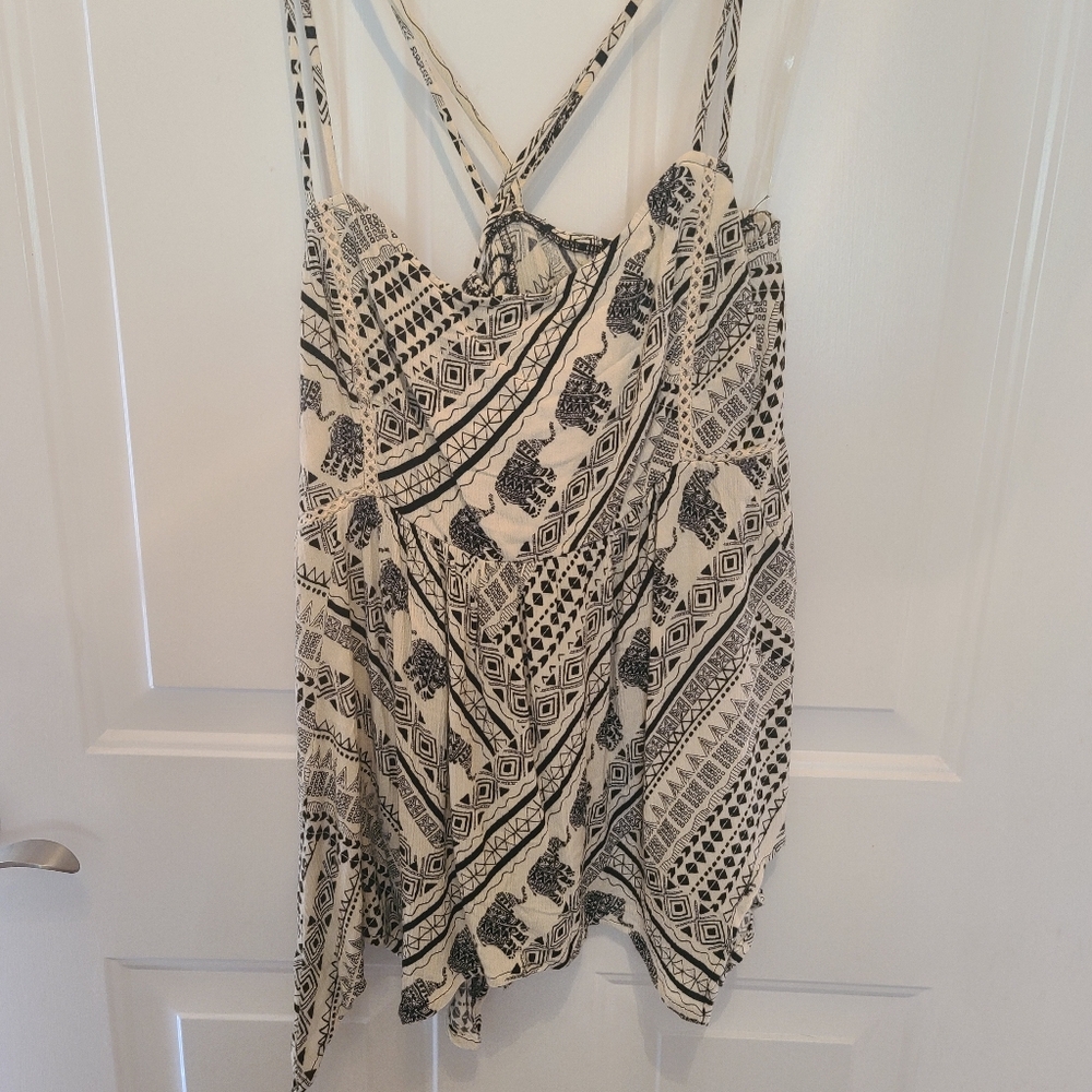 Elephant print flowy back criss cross tank